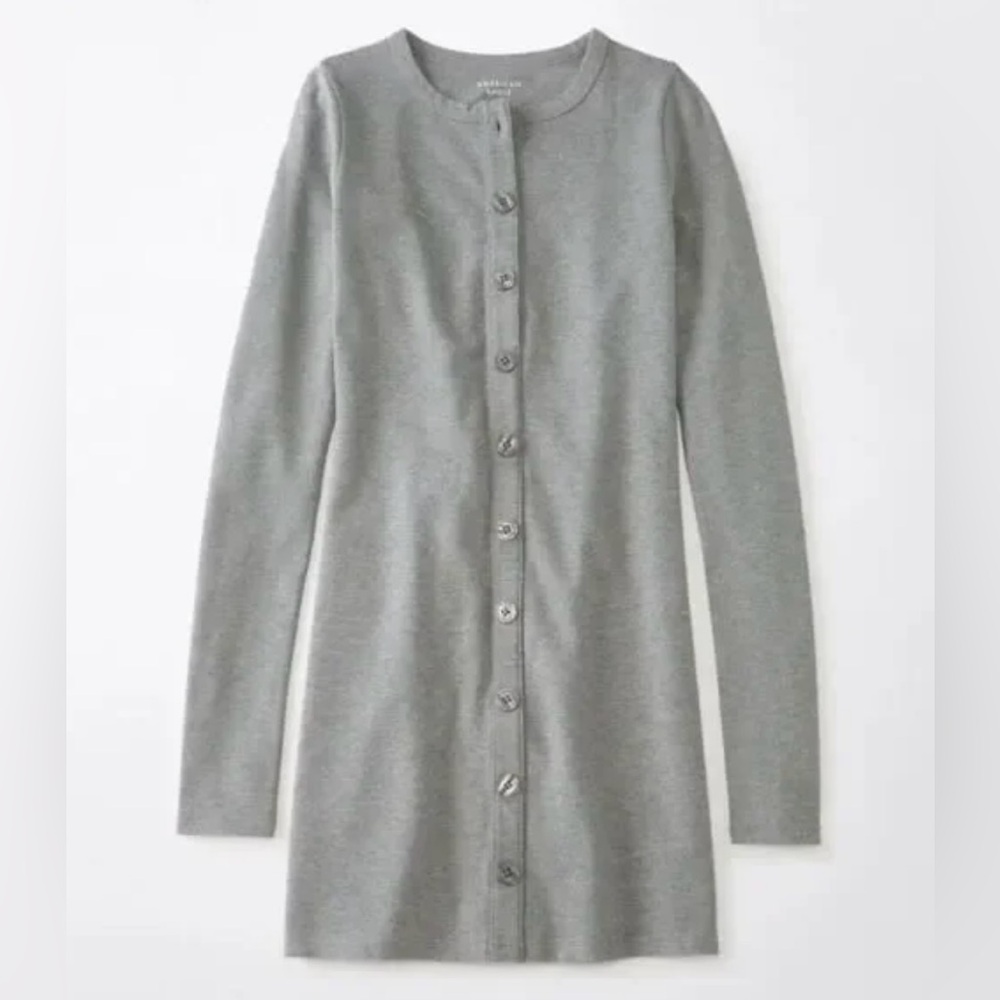 American Eagle Outfitters Gray Long Sleeve Button Dress